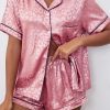 Pink Leopard Contrast Trim Satin 2pcs Short Pajama Set