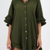 Casual Style Pleated Shirt Dress - Modern High-Low Design