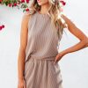 Versatile Women's Ribbed Two-Piece Set In Smoke Gray - Daily Wear