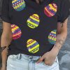 Black Sequin Easter Egg Graphic Plus Size T Shirt