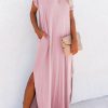 Soft And Breathable Pink Maxi T-shirt Dress With Side Splits