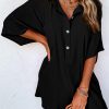 Black Half Button Collared Loose Romper