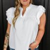 Flattering Plus Size Blouse: Short Sleeve Sheath Silhouette In Solid White