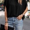 Black Swiss Dot Mock Neck Batwing Sleeve Blouse