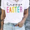 White Happy EASTER Graphic Crewneck Plus Size T Shirt