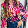 Stylish Rose Leopard Print Pleated Blouse For Daily Wear