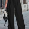 Modern Style Black Wide Leg Pants With Slimming Pleat Detail