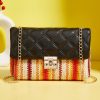 Black Quilted Flap Printed Knit Chain Single Shoulder Bag