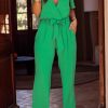 Versatile High-Waist Jumpsuit: Solid Color For Daily Wear