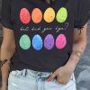 Black Colorful Easter Egg Graphic Plus Size T Shirt