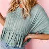 Laurel Green Textured Ruffled Hem Short Sleeve Blouse