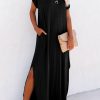 Soft And Breathable Maxi T-Shirt Dress With Side Pockets And Splits