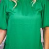 Sea Green Shirred High Neck Puff Sleeve Plus Size Blouse