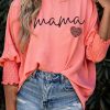 Pink Mama Leopard Heart Print Shirred 3/4 Sleeve Top