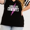 Black LONG LIVE COWBOYS Varsity Striped Sleeve Plus V Neck Tee