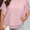 Light Pink Plus Size Frilly Overlap Sleeve Double Layered Blouse