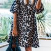 Black Leopard Puff Sleeve Buttons Front Shirt Dress