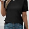 Black Ribbed Splicing Sleeve Round Neck T-shirt