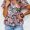 Pink Ricrac Floral Tiered Short Sleeve Blouse