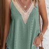 Mist Green Lace Crochet Splicing V Neck Loose Fit Tank Top