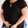 Relaxed Fit Plus Size T-shirt With Unique Rolled Cuffs And Side Slits