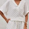 Relaxed Fit Casual Summer Set: White Textured Top And Adjustable Drawstring Shorts