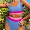 Chic And Cozy High Waisted Bikini Swimsuit: Light Blue Colorblock