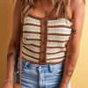 Chestnut Striped Buttoned Cropped Knitted Vest