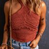 Red Clay Knit Crochet Halter Neck Backless Tank Top