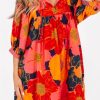 Orange Floral Print 3/4 Sleeve Babydoll Mini Dress