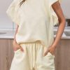 Apricot Textured Ruffled Sleeve Tee And Drawstring Shorts Set