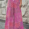 Purple Boho Patchwork Print Drawstring Wide Leg Pants