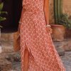 Fiery Red Boho Geometric Print One Shoulder Side Slit Maxi Dress