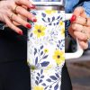 White Flower Print Stainless Handled Large Tumbler 40oz