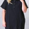 Black Plus Size Shirt Collar Buttoned Short Sleeve Shift Dress