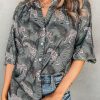 Stylish Casual Top: Mist Green Cheetah Print Half Sleeve Shirt