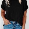 Black Textured Knit Exposed Stitching T-shirt