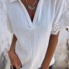 White Crinkled Lace Splicing Sleeve Collared V Neck Blouse