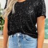 Black Short Sleeve Sequin Top