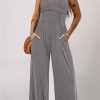 Medium Grey Cinched Waist Sleeveless Wide Leg Jumpsuit