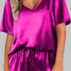 Chic And Comfortable Satin Lounge Set In Bright Pink For Women