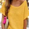 Ginger Solid Loose Knit Short Dolman Sleeve Sweater