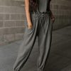 Medium Grey Cap Sleeve Open Back Drawstring Jogger Jumpsuit