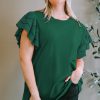 Green Plus Size Flutter Sleeve Top