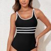 Flattering High Waist Swimwear: Black Contrast Trim One Piece