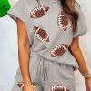 Gray Sequin Rugby Textured T Shirt Shorts Set