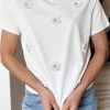 White Flower Applique Round Neck T-shirt