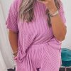 Phalaenopsis Ribbed Knit T Shirt And Shorts Plus Size Lounge Set