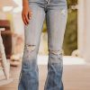 Dusk Blue Vintage Light Wash Ripped Raw Edge Flare Jeans