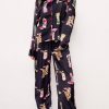 Black Western Cowgirl Boots Printed Satin Long Pajama Set